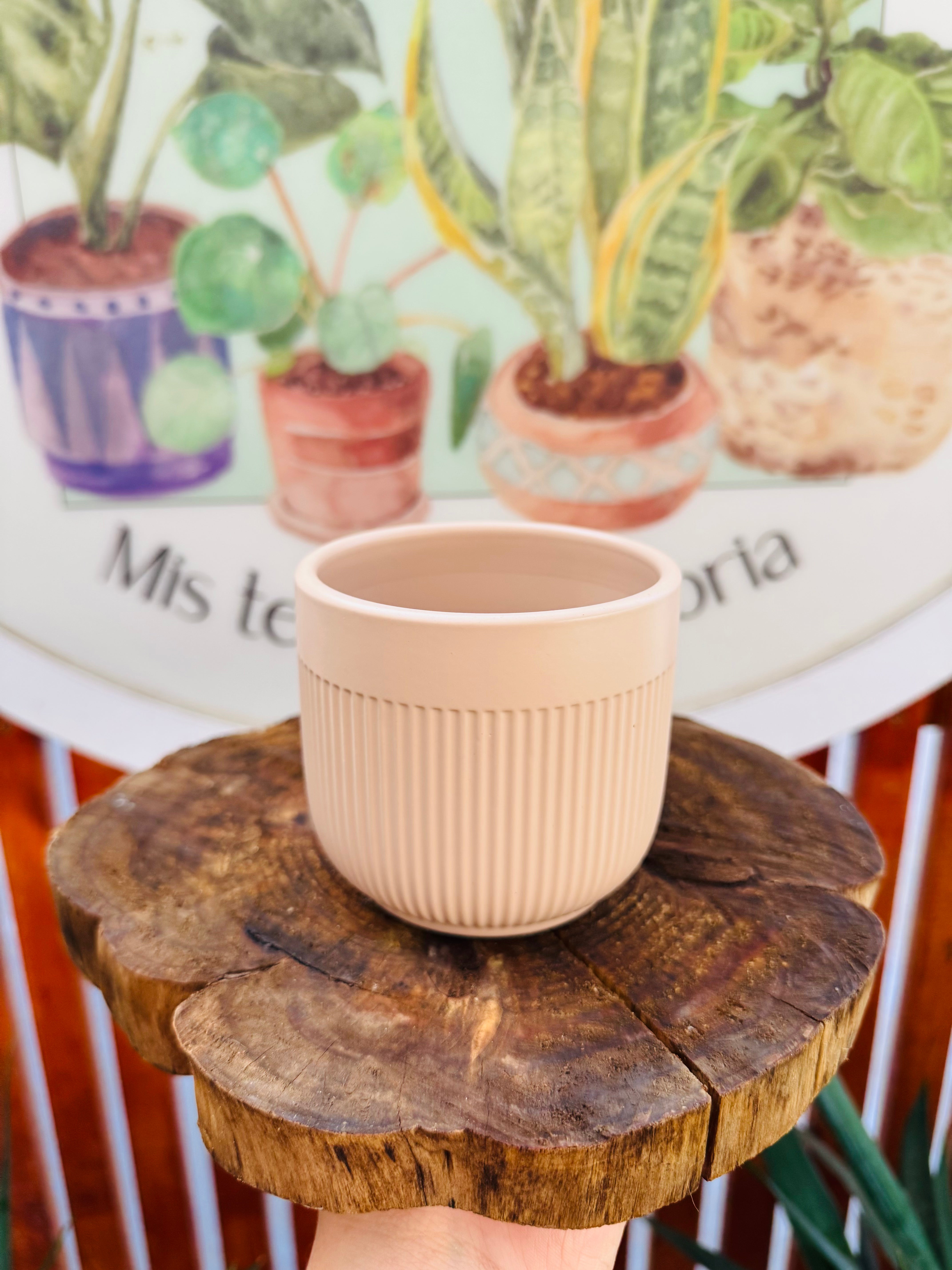 Maceta cerámica líneas