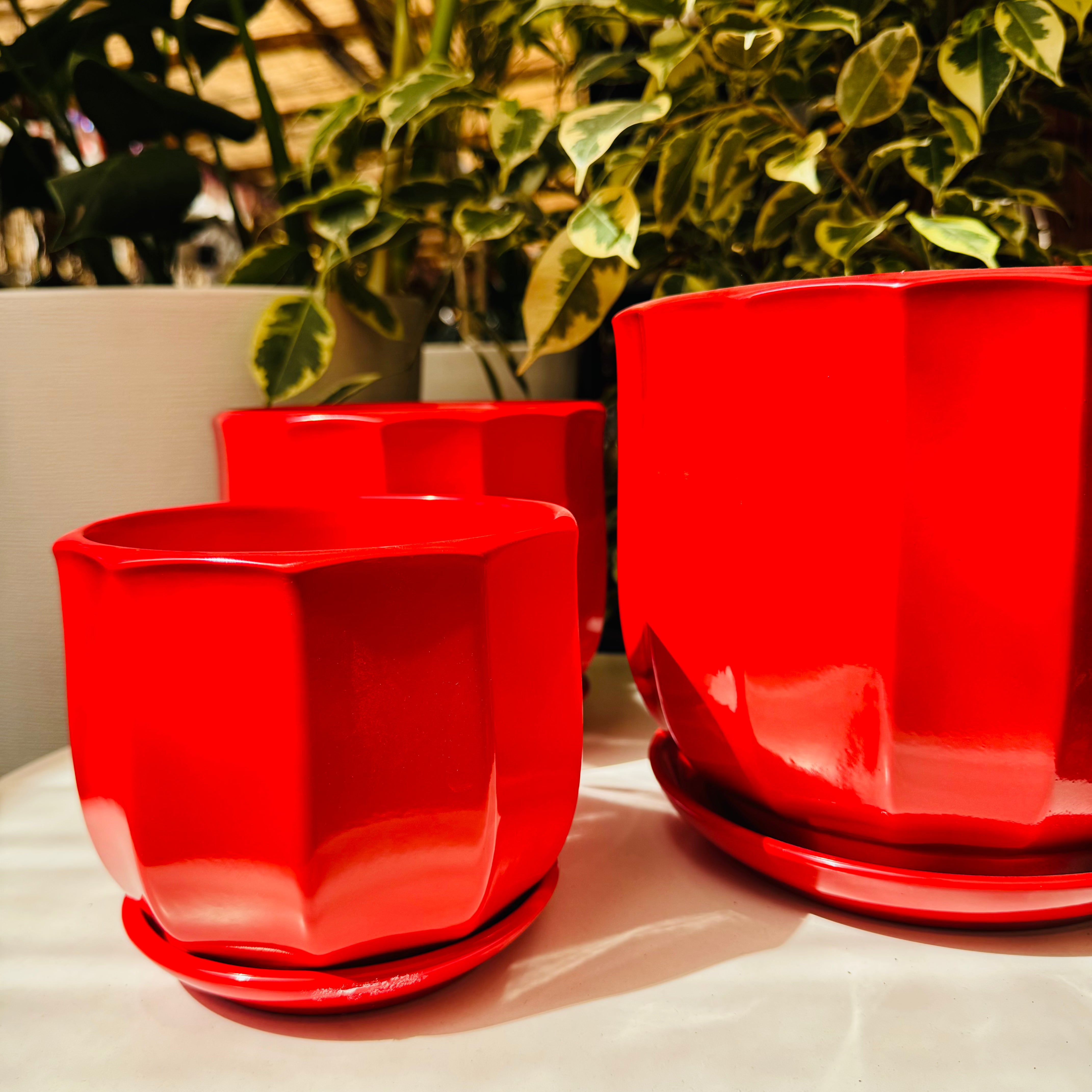 Maceta cerámica copón Rojo c/platillo