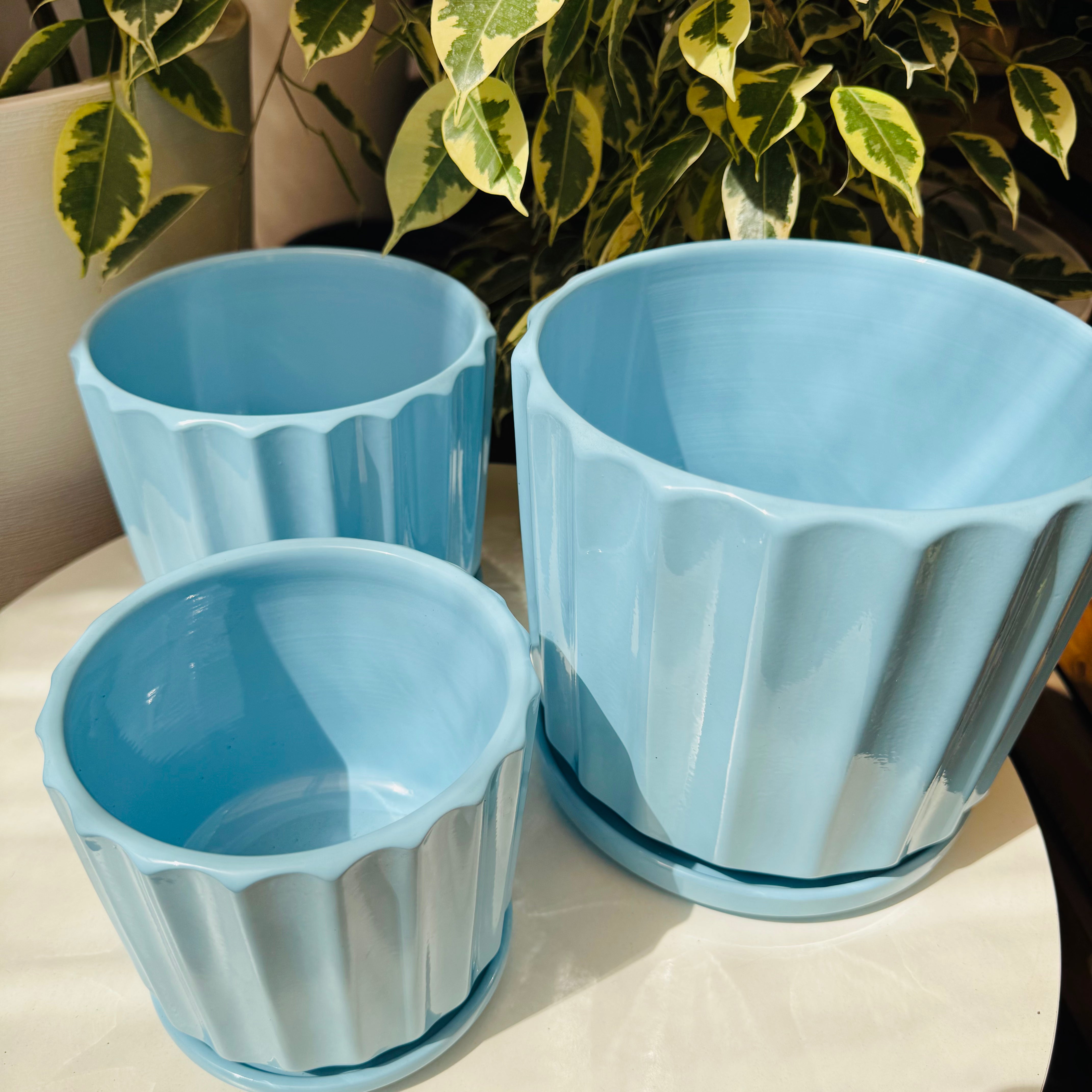 Maceta cerámica Olimpo Celeste c/platillo