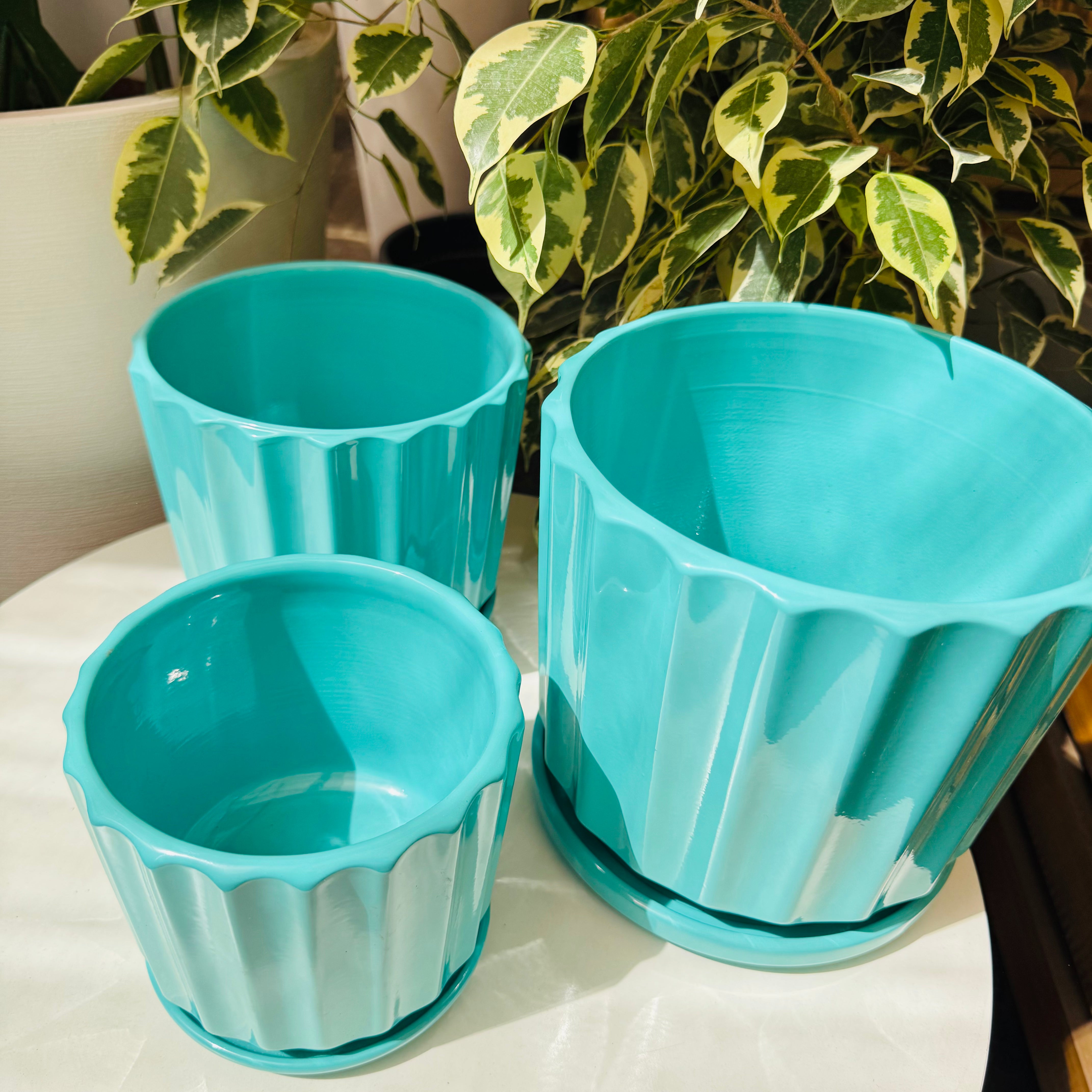 Maceta cerámica Olimpo Turquesa c/platillo