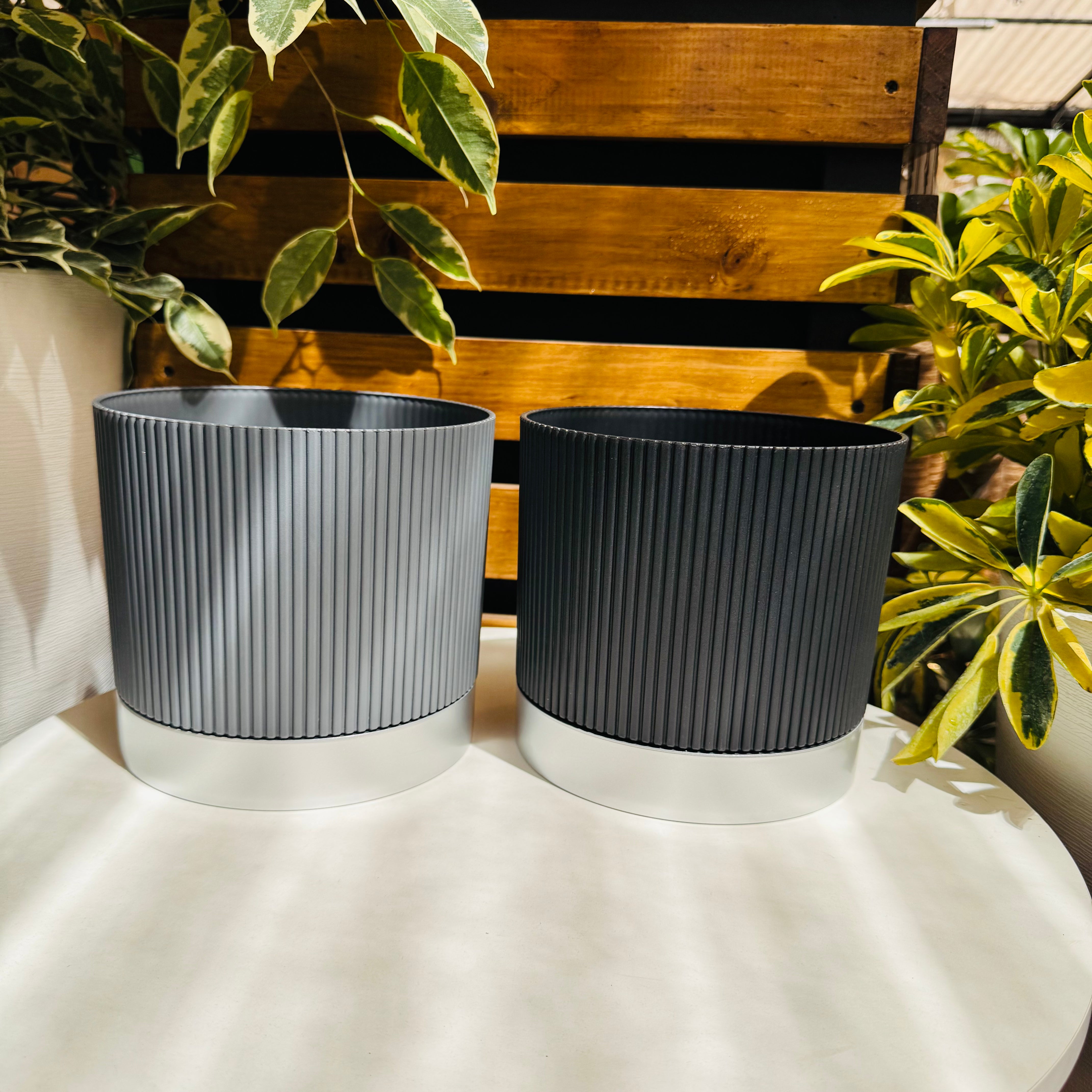 Macetero Industrial base plateada